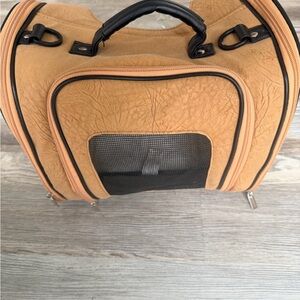 Small Tan Pet Carrier with Black Accents